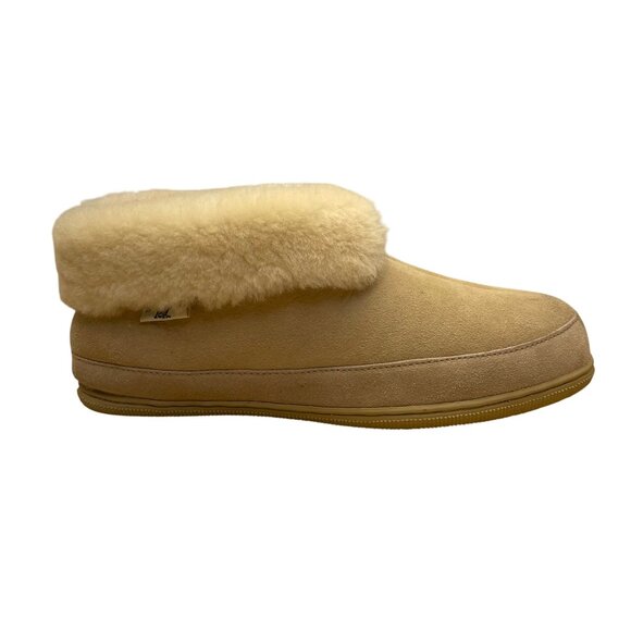 Shearling Unisex Beige Suede Cozy Sheepskin Rolltop Slippers Sz W11/M10 - Picture 1 of 10